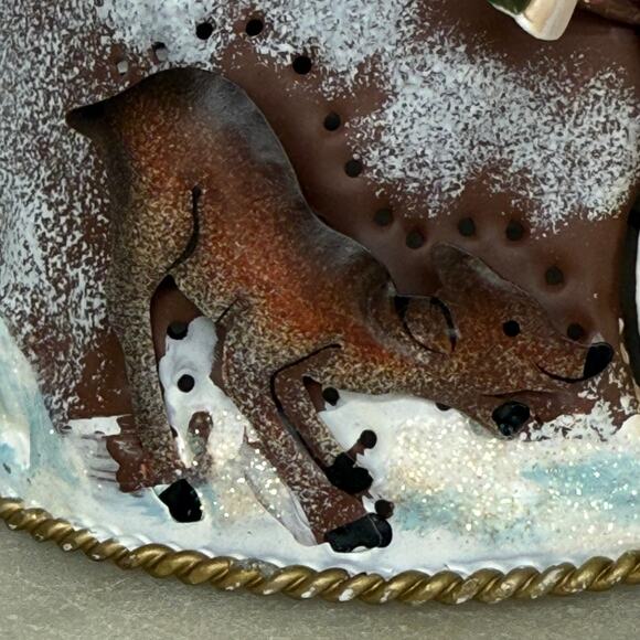 NWT Home Interiors HOMCO Metal Christmas Candle Topper with Snowman and Deer - Picture 6 of 9